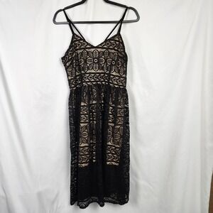 Xhilaration Floral Crochet Spaghetti Strap VNeck Dress Sz‎ Medium Black/Beige